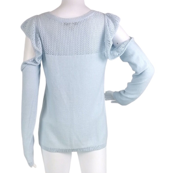 LC LAUREN CONRAD Sweater Ruffle Cold-Shoulder Eyelet Lace Blue - Picture 5 of 8
